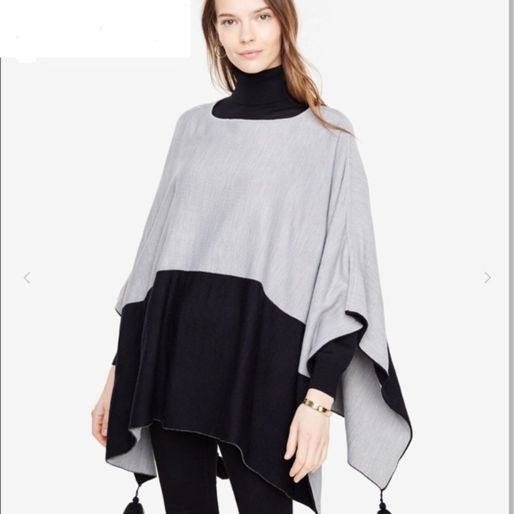 Ann Taylor Colorblock Tassels Jacket Coat Knit Sweater Cape Poncho